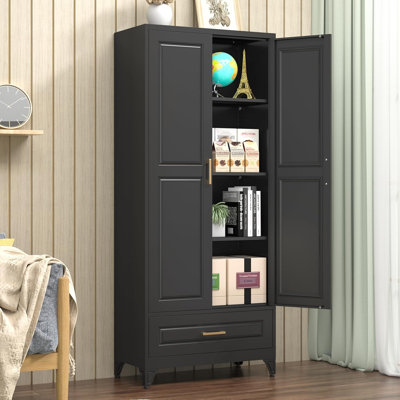 Armoire de cuisine verte en métal, armoire de rangement haute de 75 po avec tiroir et tablettes réglables, armoire autoportante pour la cuisine, la salle à manger et le salon