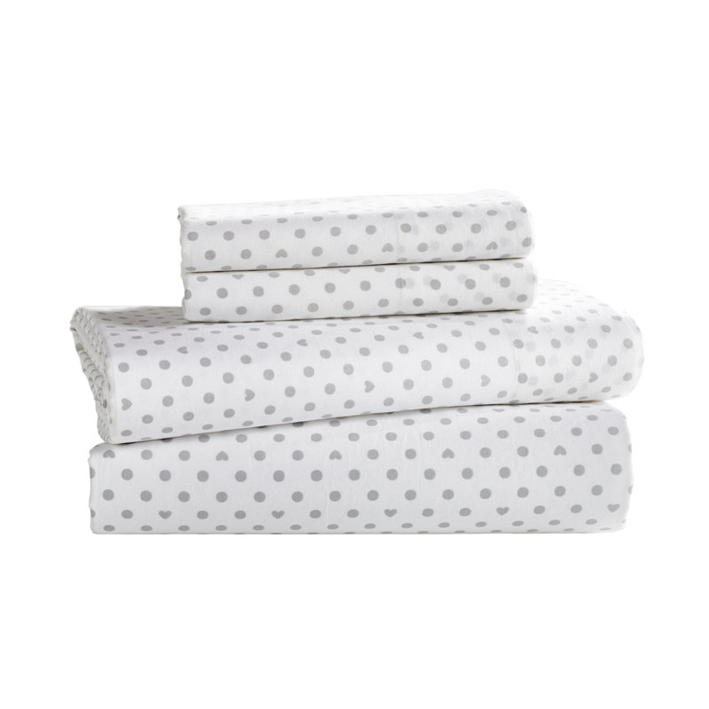Heart 100% Cotton Machine Printed Polka Dots Sheet Set, Full