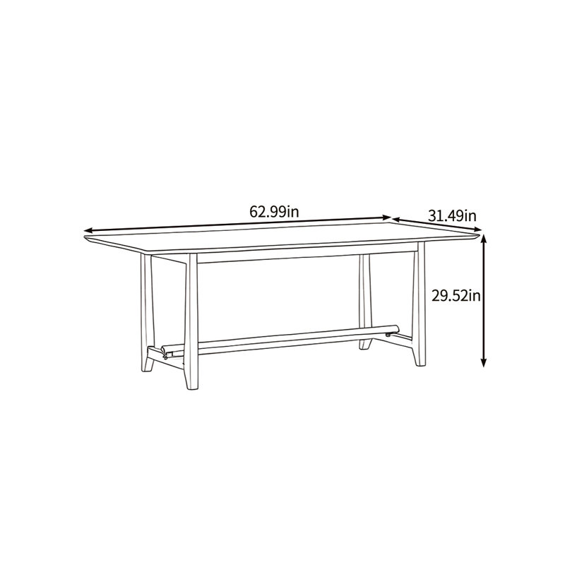 Table de salle à manger en bois massif de fabrication traditionnelle, H 29,52 po x L 62,99 po x l 31,49 po