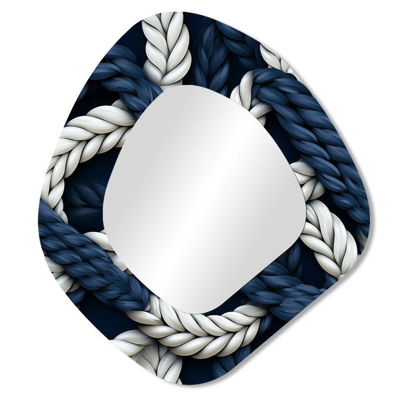 Coastal Rope Motifs - Blanc et bleu - Miroir mural décoratif nautique, 28 po x 25 po