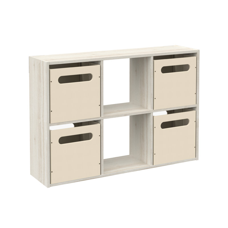 Mini 6-Cube Desktop or Wall Mount Organizer with 4 Collapsible Bins, Bleached Walnut