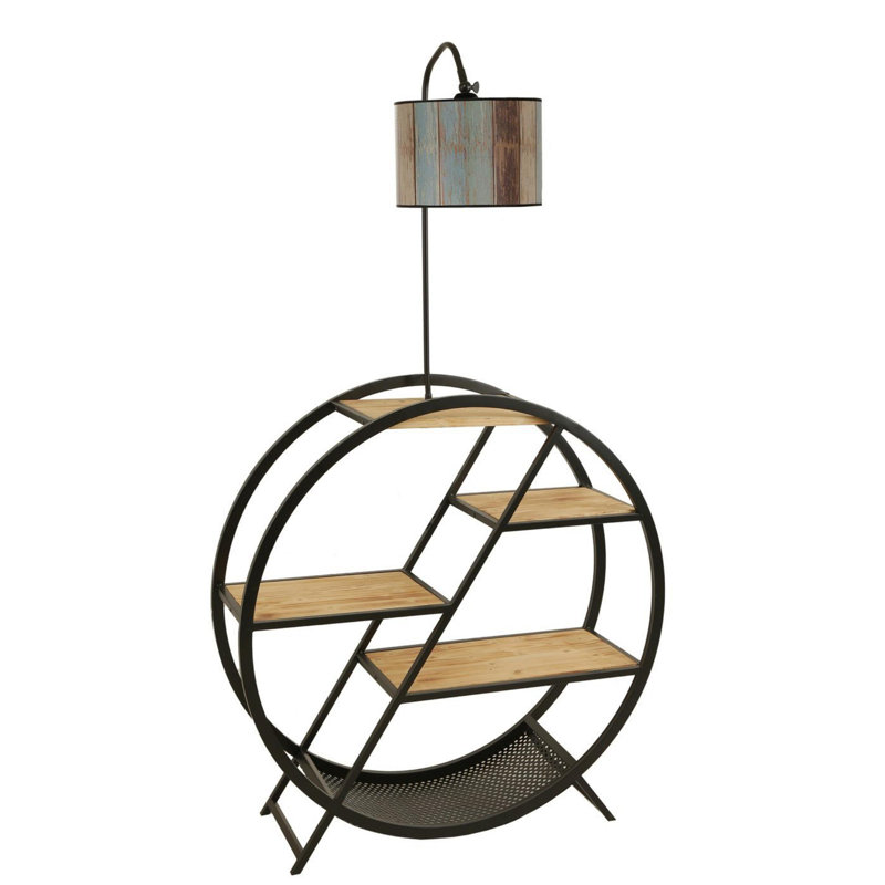 Lampe sur pied élégante avec corps en métal et bibliothèque 100% bois de sapin Luro, 35,4 x 11,0 pouces | Hauteur totale: 65,0 pouces | Douille E27, 60 W maximum | Peinture électrostatique séchée au four | Parfait pour le salon et le coin lecture