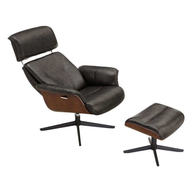 Fauteuil inclinable avec repose-pieds Mid Century, Gris foncé