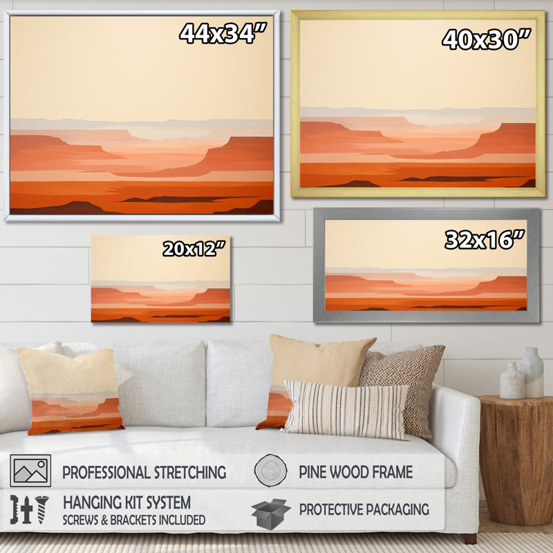 «Brown Minimalisme Canyon Calm I», H 34 po x l 44 po x P 1,5 po, Cadre doré simple