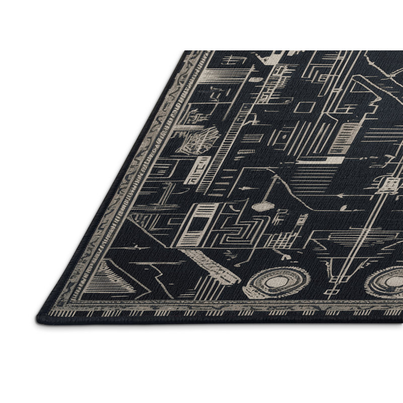Tapis noir lavable à la machine, Carré 6 pi