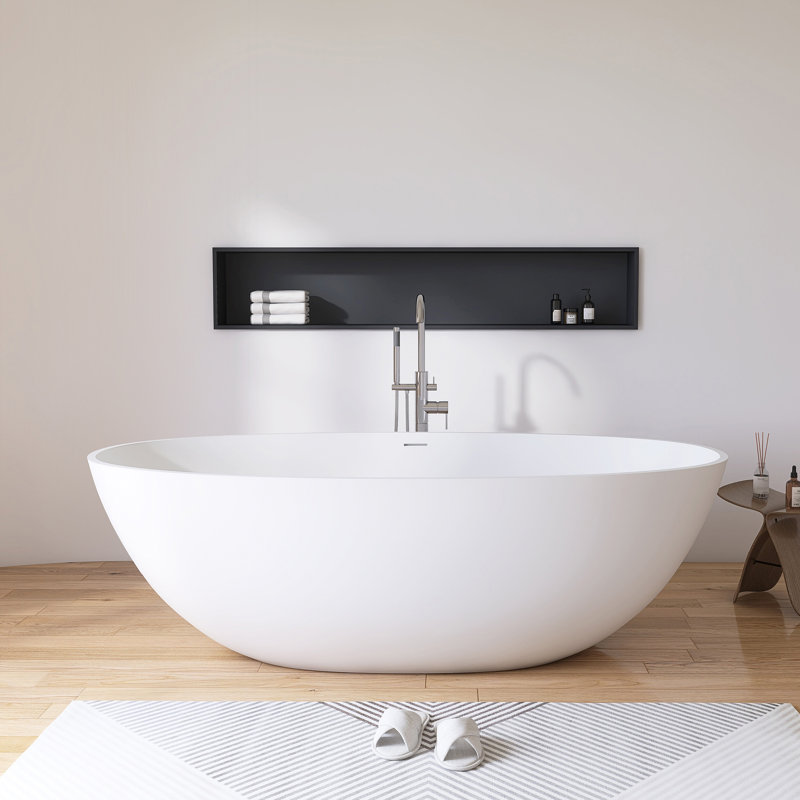 71'' x 35'' Freestanding Soaking Solid Surface Stone Resin Bathtub, White