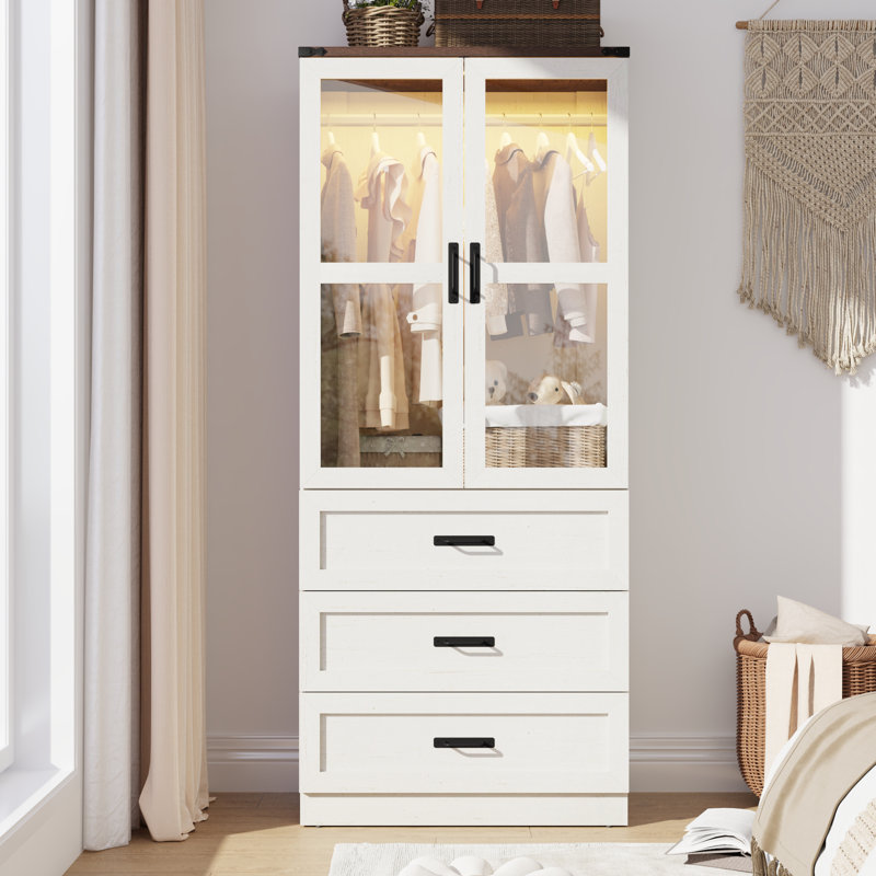 Armoire-penderie à porte en verre Farmhouse, Blanc