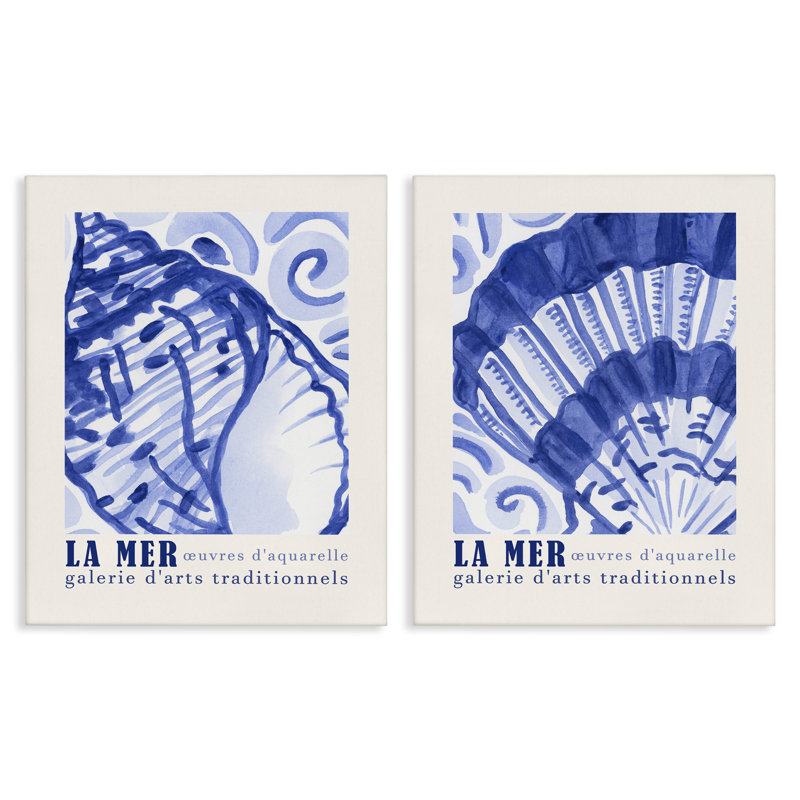"Seashell Gallery Posters", ensemble de 2 toiles murales par June Erica Vess, H 20 po x l 16 po