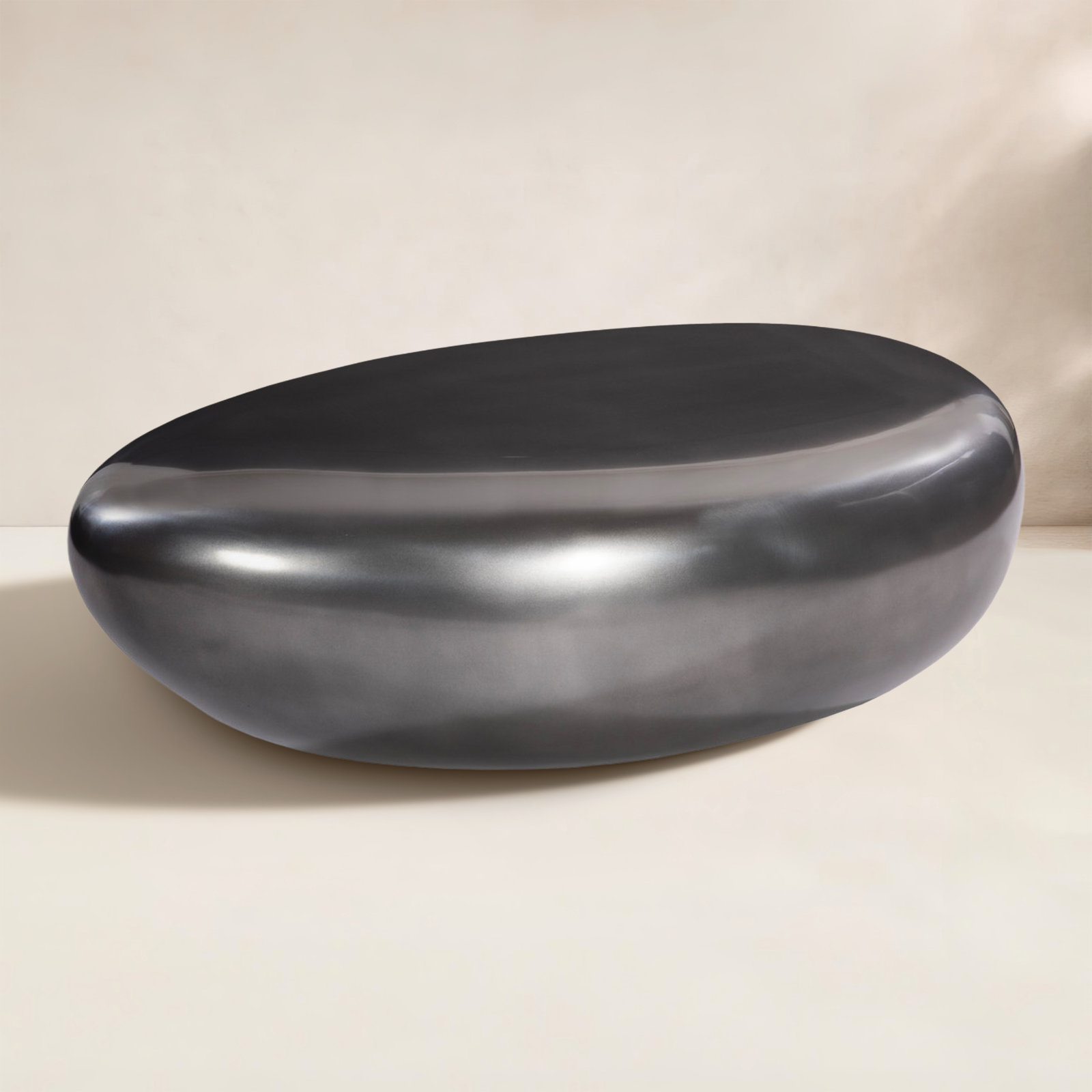 River Stone Solid Coffee Table, 14" H x 42" L x 26" W, Polished Aluminum