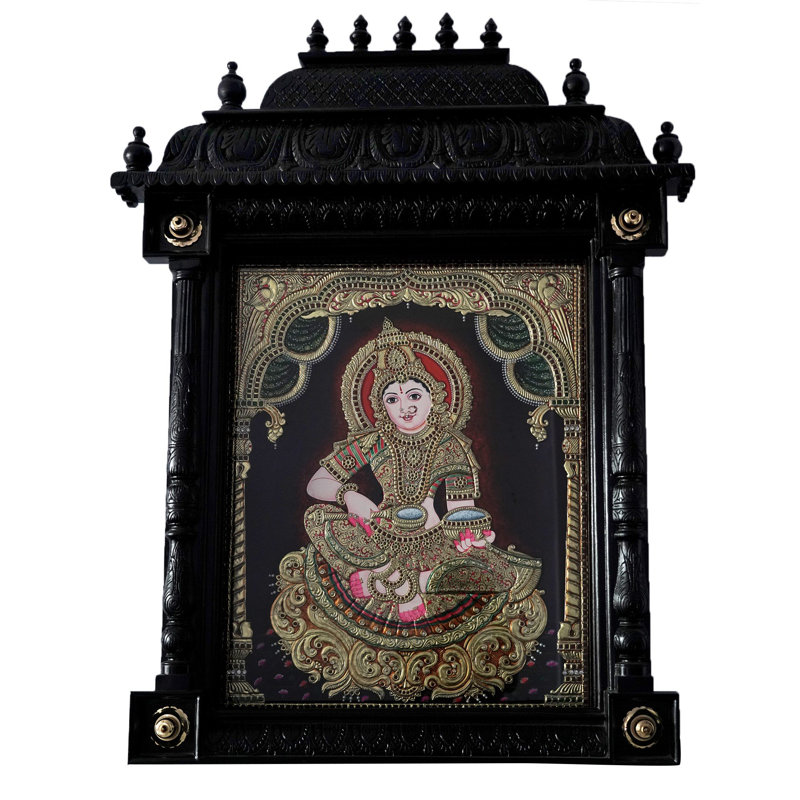 Annapurna dans un cadre Mandapam | Couleur traditionnelle avec or 24 carats | Avec cadre