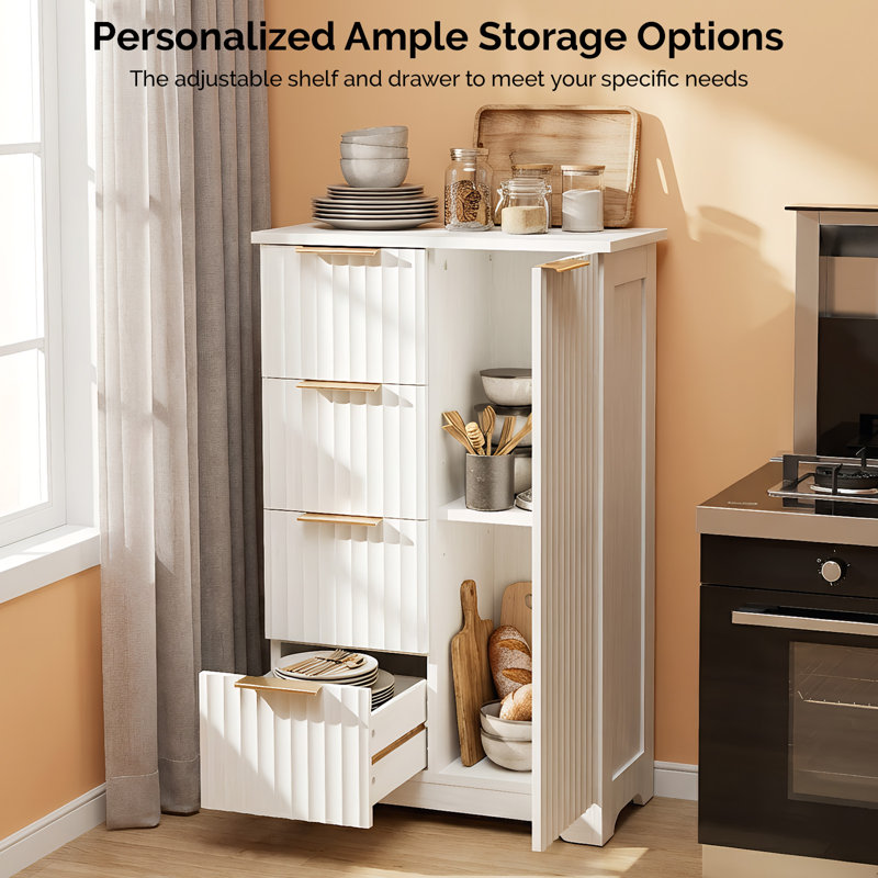 Grille Sideboard With 1- Door And 4-Drawer, White
