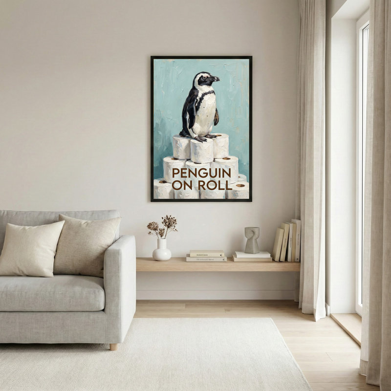 Pingouin sur rouleau, reproduction d'art sur toile tendue sur toile, ensemble de 1, H 24 po x l 16 po