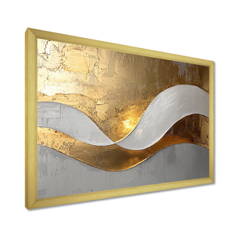 Amaro I - Abstract Large Wall Art, Cadre simple, H 16 po x l 32 po, Doré