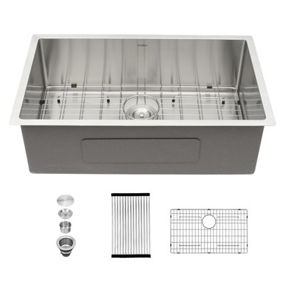 33" L x 19" W Undermount Kitchen Sink 16 Gauge Stainless Steel Kitchen Sink Single Bowl Kitchen Sink