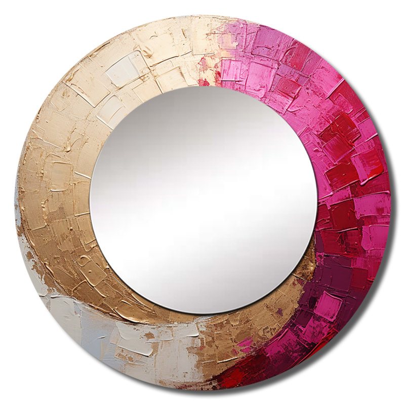 Beige rose minimalisme spirale poteries I - abstrait spirales murales uniques, miroir rond moderne, art imprimé en métal