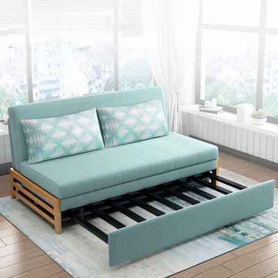 56.30" Light Blue Polyester Convertible Sofa Bed cushion couch