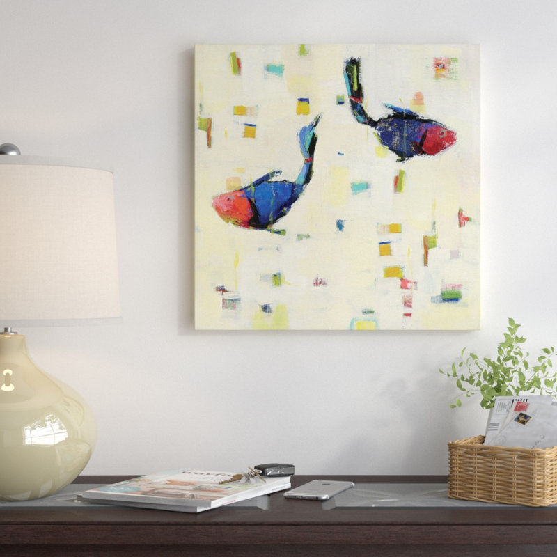 " One Fish, Two Fish " by Phyllis Adams, 26" H x 26" W x 1.5" D, No Mat, Wrapped Canvas