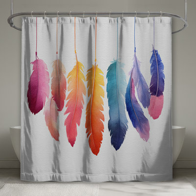 Rideaux de douche colorés à plumes suspendues très longues
