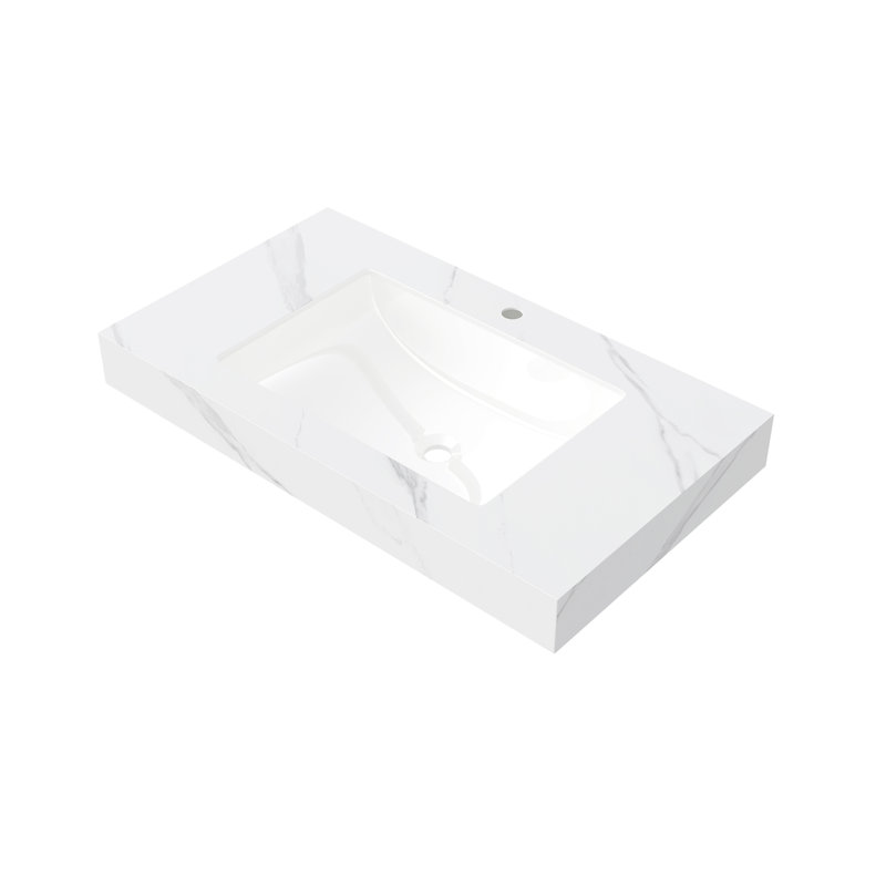 Sintered Stone Countertop and Undermount Ceramic Basin, Carrara White