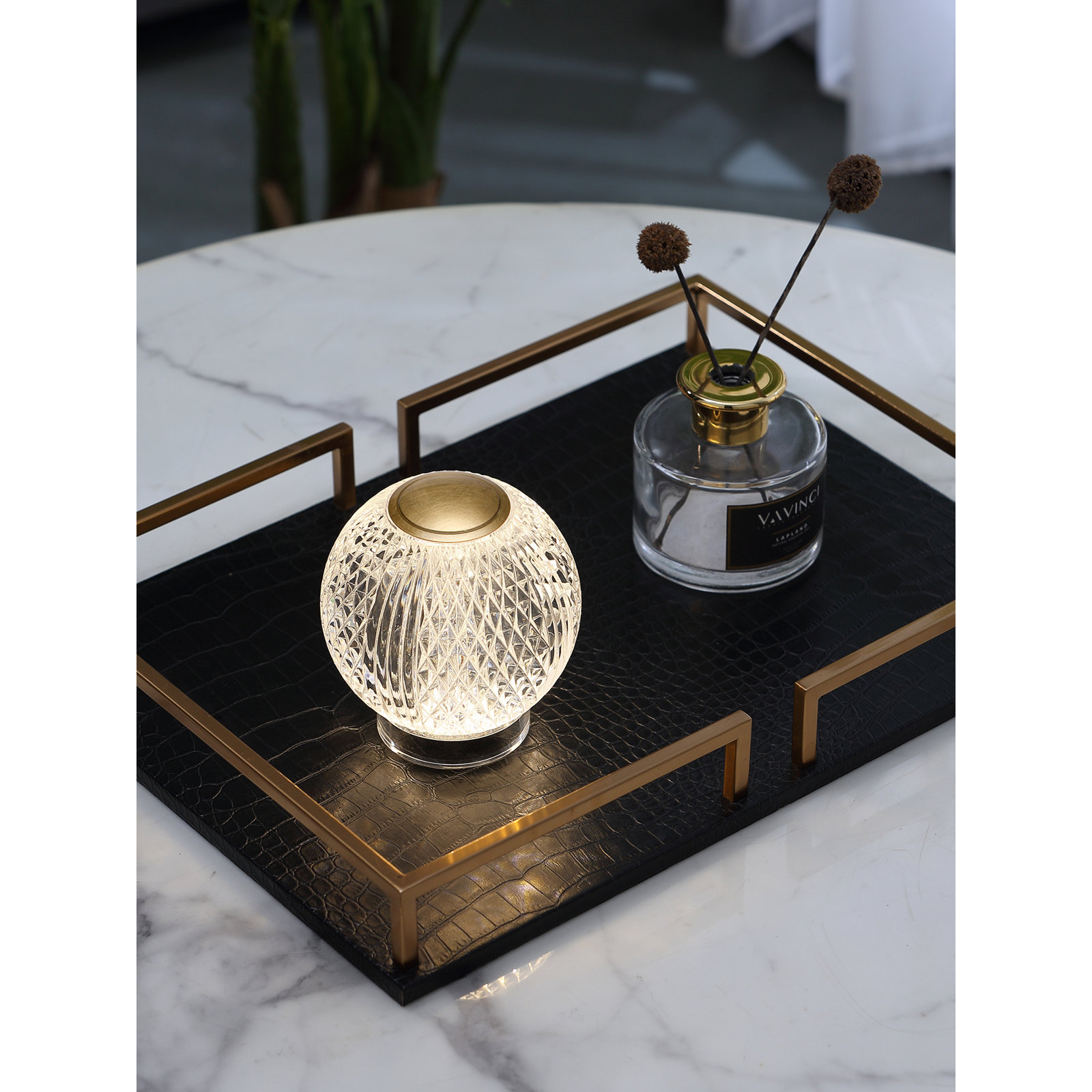 Marni Metal Globe Lamp, Natural Brass, Clear/Natural Brass, 4.38" H x 3.63" W x 3.63" D
