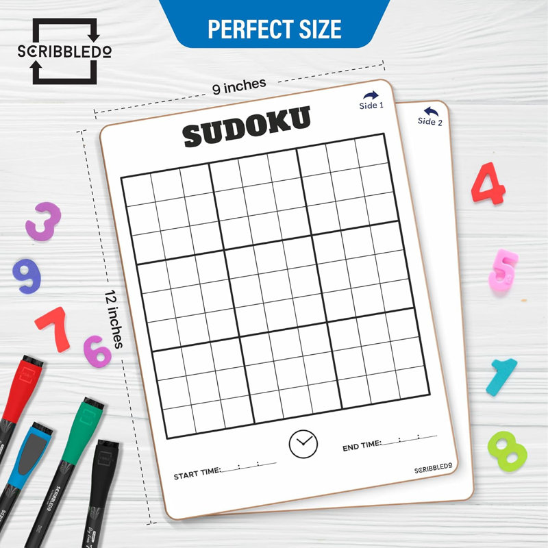 Scribbledo Dry Erase Sudoku For Kids Sudoku Puzzles For Adults All Ages 9”x12”