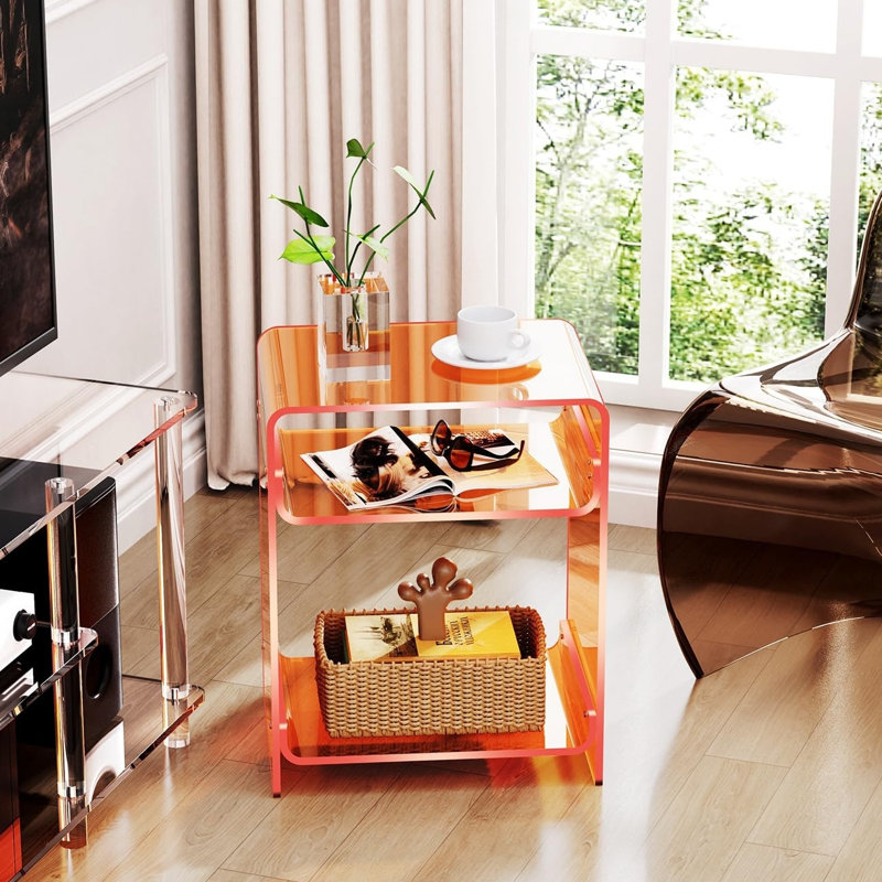 Table de chevet moderne en acrylique à 3 niveaux, petite table d'appoint, tourne-disque pour salon (15,7 x 19,7 x 11,8 cm) (Orange)