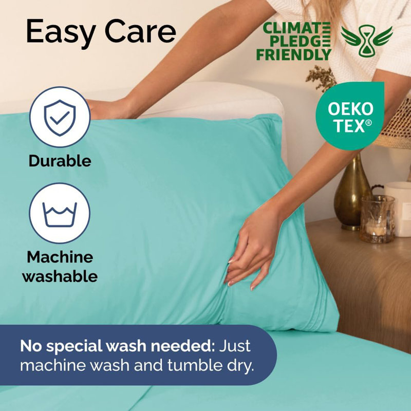 6 Piece Sheet Set, Soft Cooling Bed Sheets, Breathable & Wrinkle Free, Hotel Luxury Bedding, Spa Blue