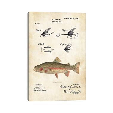 Rainbow Trout Fishing Lure by Patent77 - Wrapped Canvas Graphic Art East Urban Home Size: 18 H x 12 W x 1.5 D