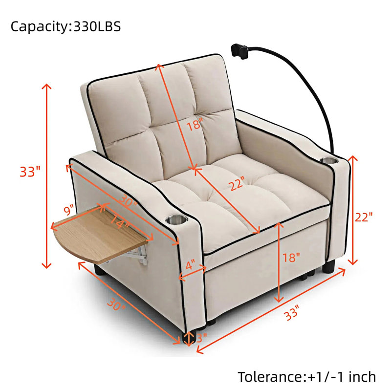 Canapé-lit convertible avec support pour téléphone et table d'appoint