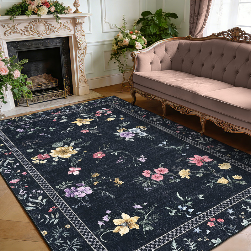 Washable Area Rugs for Living Room,Indoor Modern Floral Bedroom Rugs for Dining Room Office,Contemporary Home Decor Rug