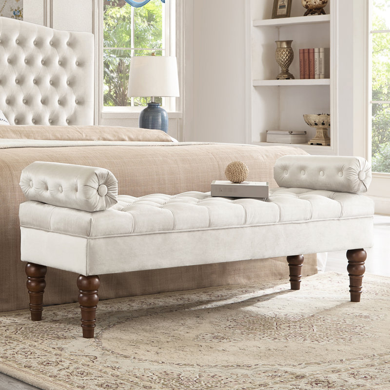 Bedroom Window Seat - Navy Velvet With Wood Construction Upholstered Armchair Fabric In For Use, White