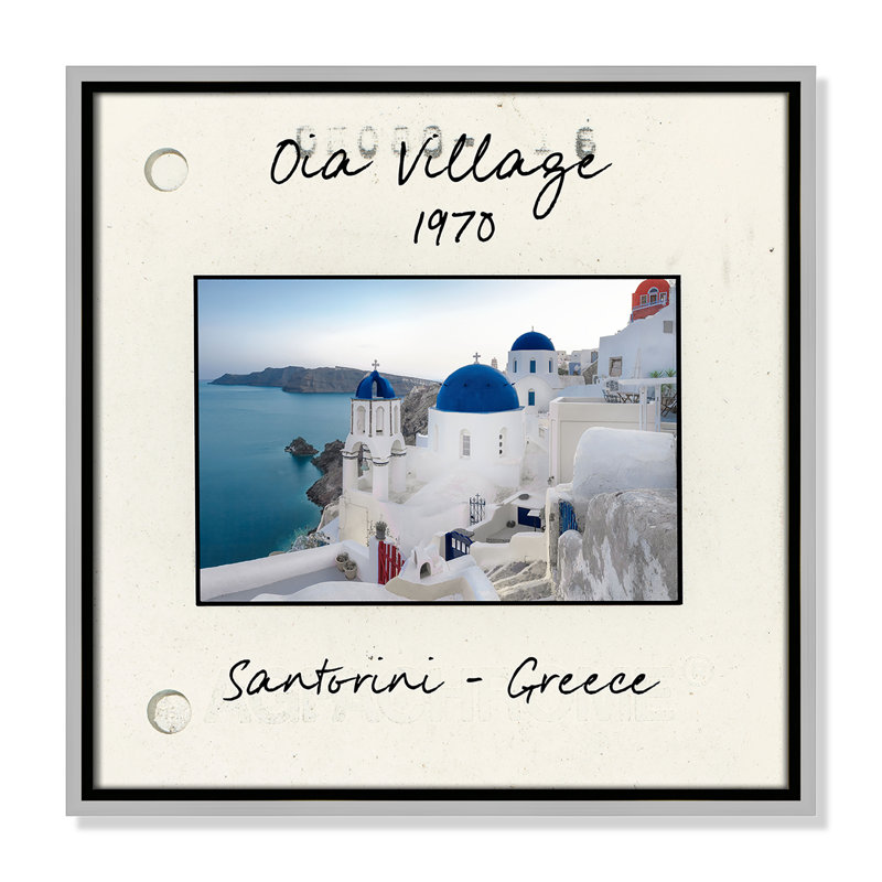 Santorini Grèce - reproduction du lever du soleil par Danita Delmont, Toile argentée avec cadre flottant