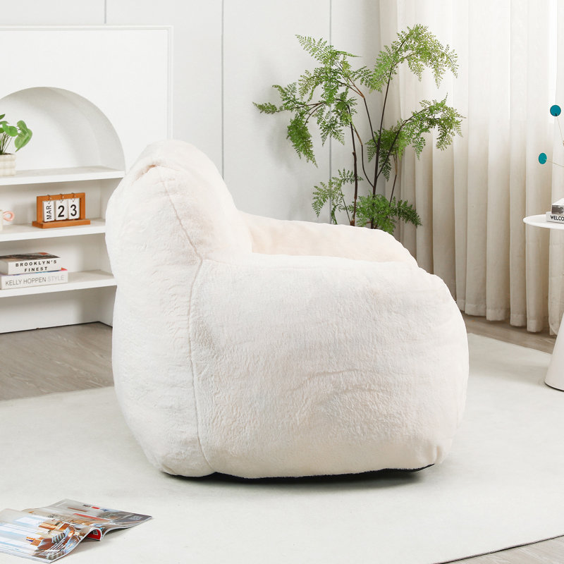 Bean Bag Chair, White Faux Fur