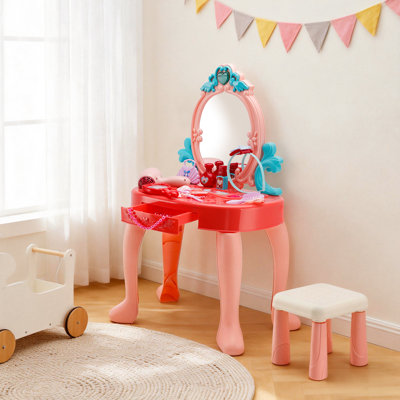 Ensemble de coiffeuse pour enfants avec miroir et séchoir, lumière, musique, 15 accessoires
