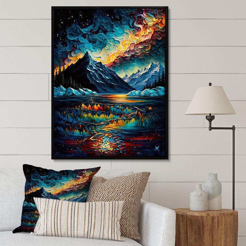 " Mystical Artic Mountain Landscape ", 44" H x 34" W, Black Floater Framed