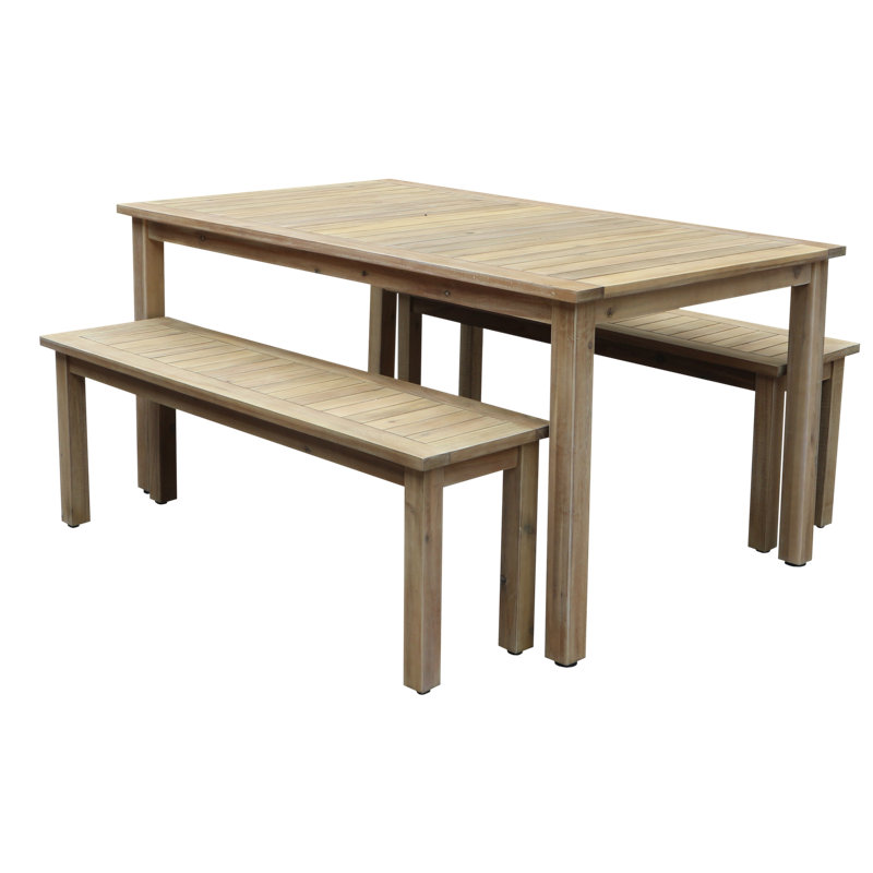 Ensemble de salle à manger d'extérieur en bois d'acacia avec bancs 3 pièces Bowery, Teck