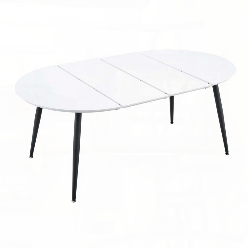 Table de salle à manger extensible ronde coulissante - Plateau en panneau de fibres à densité moyenne avec pieds en métal noir