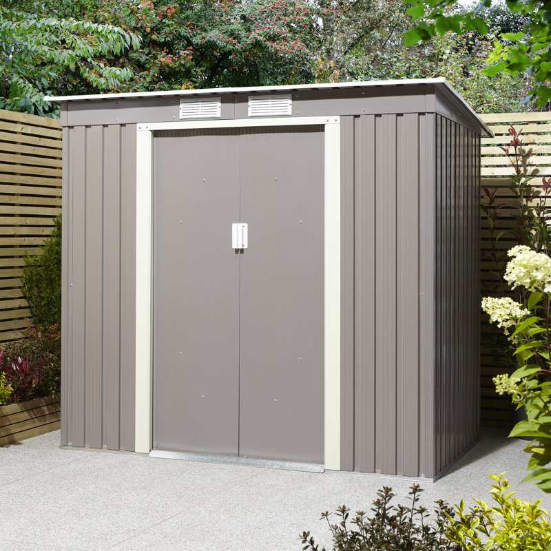 Rowlinson Trentvale Metal Pent Shed with Assembly, Light Grey, 176cm H x 201cm W x 121cm D