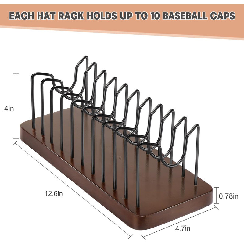 Brown Wood and Metal Hat Rack Stand for 10 Baseball Caps