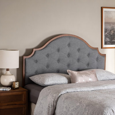 Landon Gray & Brown King Upholstered Button Tufted Headboard, 59.71" H X 77.97" W X 1.14" D