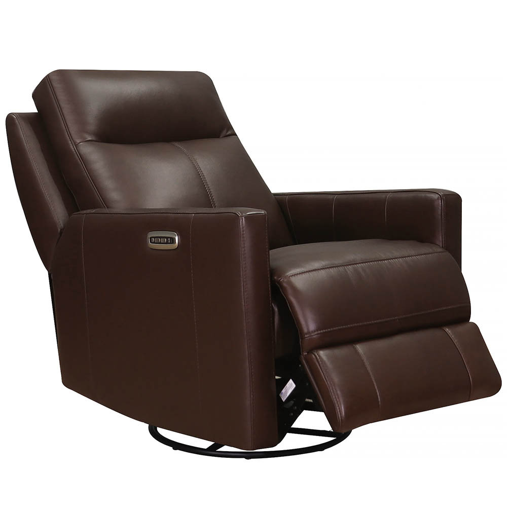 Ibis Power Headrest Top Grain Leather Swivel Glider Recliner, Vienna Chestnut Brown