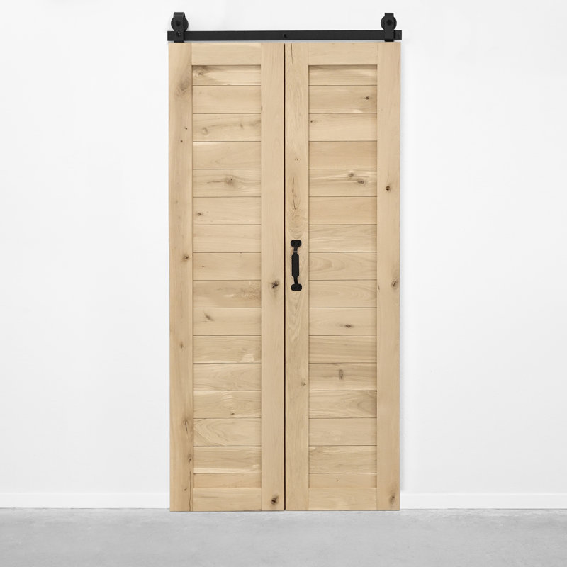 Solid Oak Barn Door with Single Bi-Folding System, Unfinished