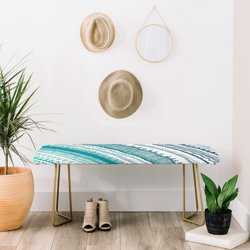 Rudd Upholstered Bench, Teal/Gold/Floral