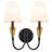 2-Light Black and Gold Wall Sconce with Beige Linen Shades, Vintage Farmhouse Armed Wall Light, Matte Black Bathroom Vanity Fixture, Dimmable E12 Candle Base, ETL & UL Listed for Bedroom Living Room Hallway