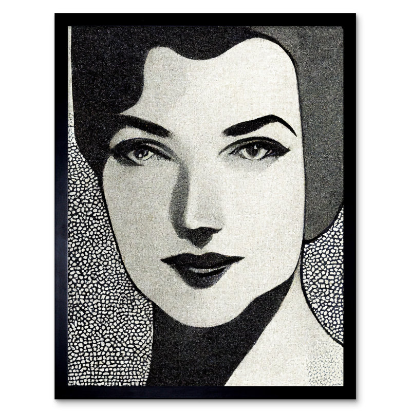 Art Deco Black White Girl Portrait - Single Picture Frame Print, 43.7cm H x 33.5cm W x 1.5cm D