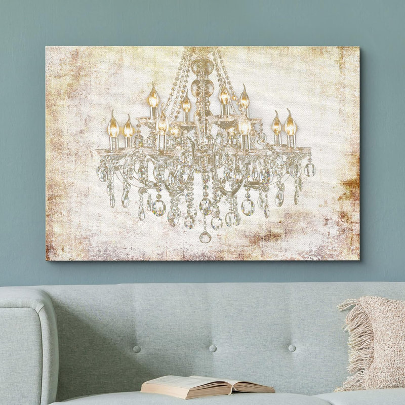 Gold Crystal Chandelier Print on Canvas, 16" x 24"