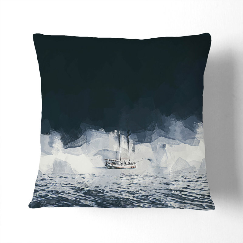 Boat In The Arctic In Abstract Square Throw Cushion, 40cm H x 40cm W x 15cm D, White