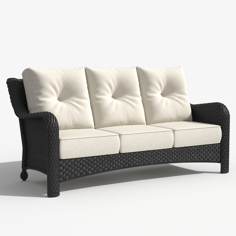 184.9cm Wide Patio Sofa with Cushions, Beige, Black
