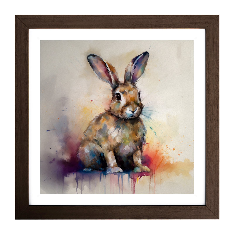Rabbit Gestural No.2 - Single Picture Frame Print on Wood, Walnut