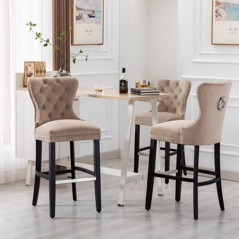 Tabouret de bar et de comptoir Kirsten, Taupe, Tabouret de bar (siège d'une hauteur de 29 po), Noir